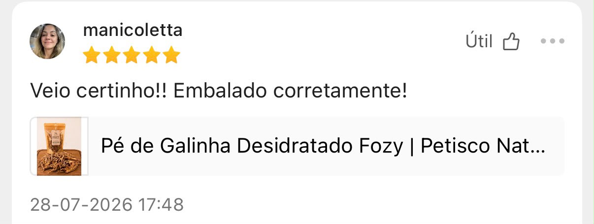 Avaliação de cliente FOZY 2