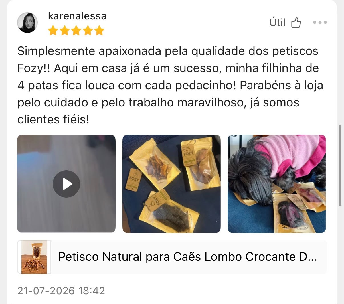 Avaliação de cliente FOZY 12
